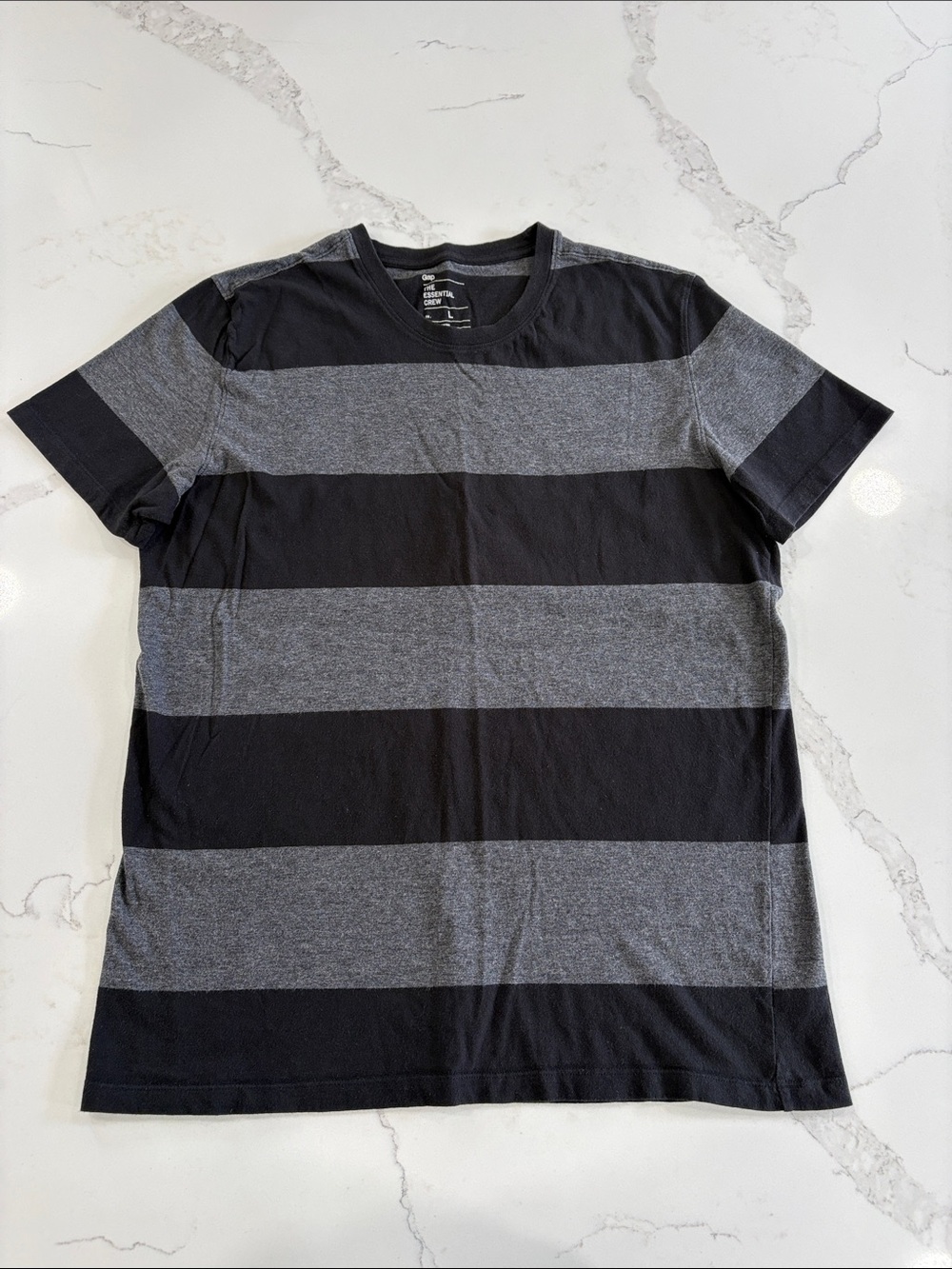 GAP Men's Black & Gray Wide-Stripe The Essential Crew Cotton Tee Shirt Size L